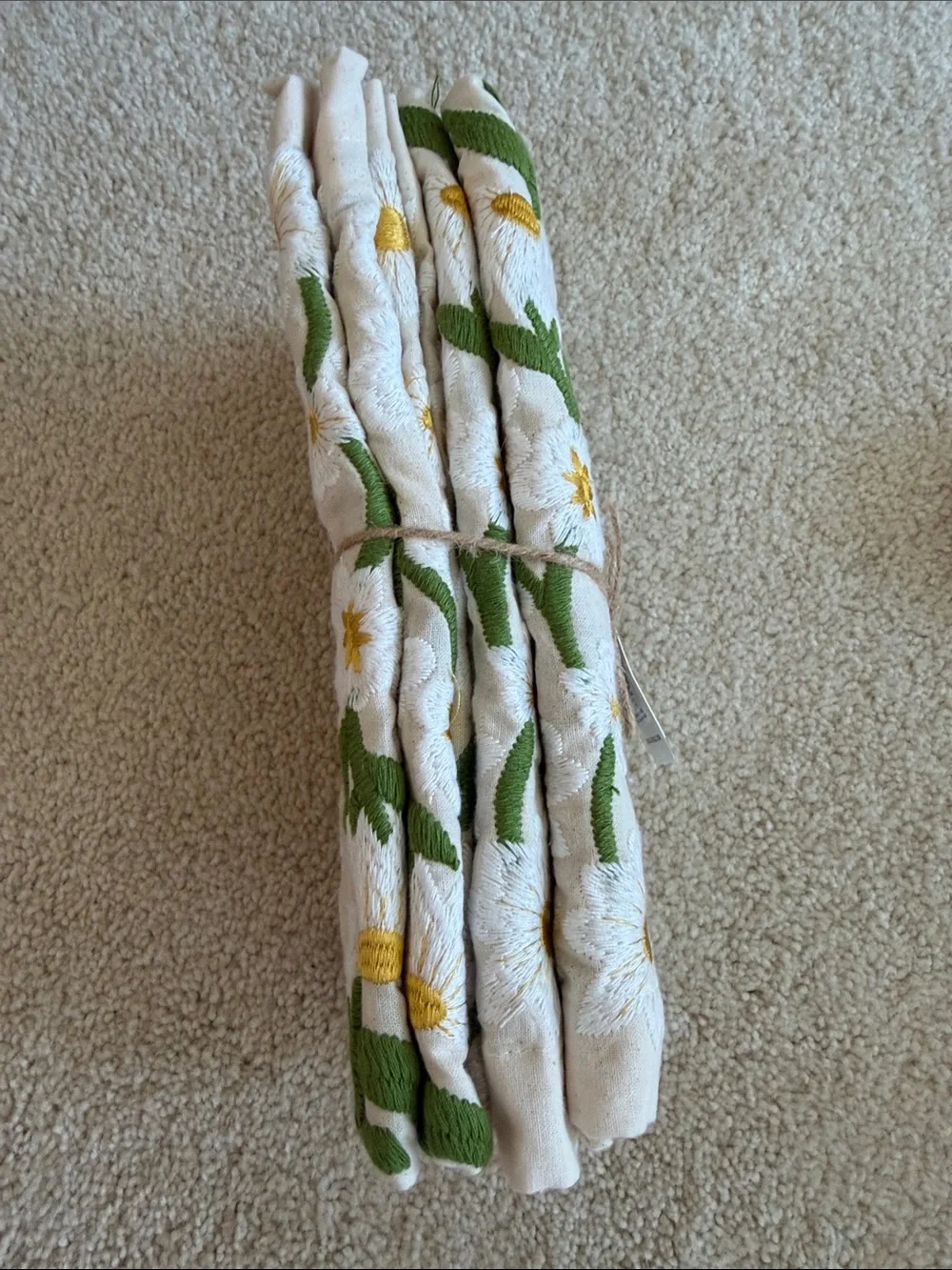 Sur La Table Cream Napkins with White Daisies and Yellow Centers